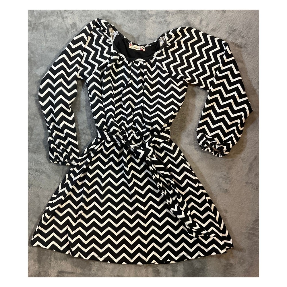 Speechless Girls Chevron Dress Black White